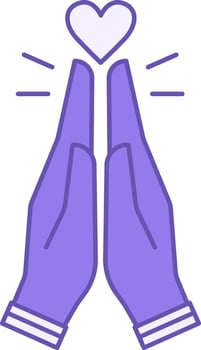 Colored Gratitude Icon. Icon of Heart and Palms Folded in Prayer. Namaste, Meditation, Yoga. Wellness Concept vector