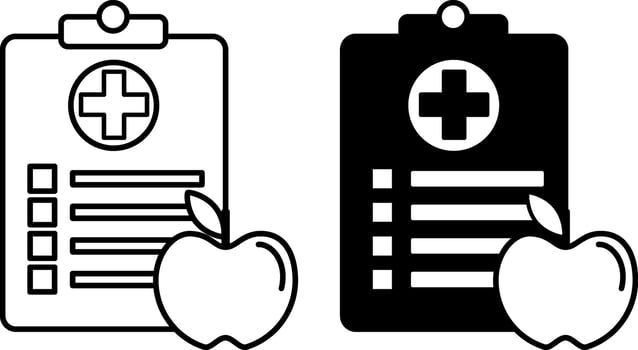 Nutrition icons. Black and White Healthy Products List Icons. Medical and Dietary Nutrition. Healthy lifestyle. Wellness Concept vector