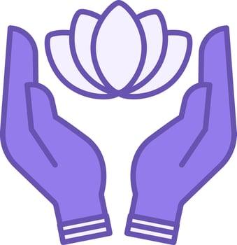 Spirituality Colored Icon. Icon of Lotus Flower in Human Hands. Yoga, Meditation. Mental Health. Wellness Concept vector