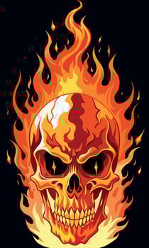 Flaming skull burning on black background illustration vector