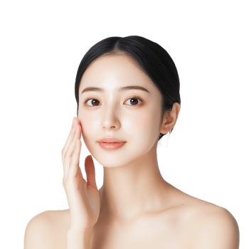 Young woman with flawless skin touching her face, isolated on transparent background png