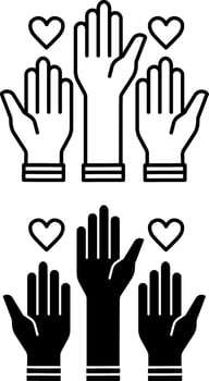 Volunteer icons. Black and White Raised Hands Icons. Charity, Help, Care. Positive Thinking Concept vector