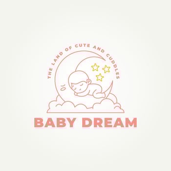 minimalist baby sleeping on a crescent moon line art icon logo illustration design. simple modern child care, baby care, baby shop logo concept vector