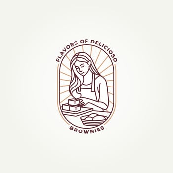 minimalist woman making brownies line art badge icon logo illustration design. simple modern desert brownies cake logo concept vector