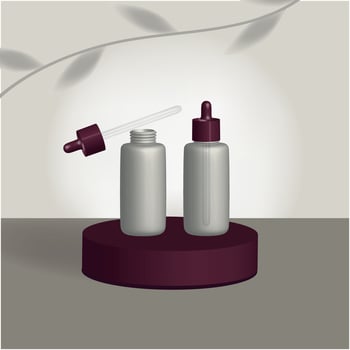 Bottles with a pipette. 3D rendering. Can be used to create presentations, labels, packaging for cosmetics, shampoos, care products, vitamins and supplements. vector