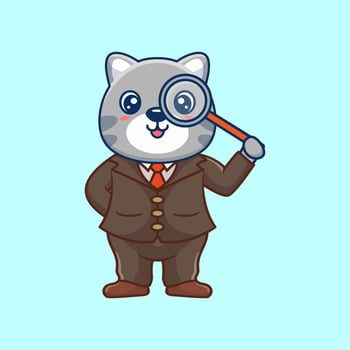 Cute Cat Detective Kawaii Cartoon Icon Illustration vector