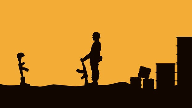 Landscape illustration of soldier giving respect to fallen soldier vector