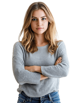 A woman in jeans and a grey sweater png
