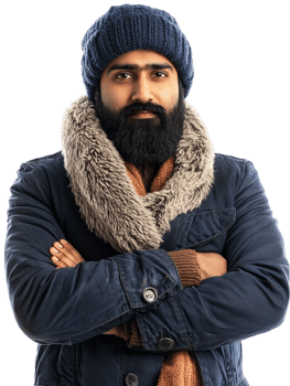 A bearded man with a scarf and hat png