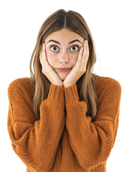 A woman is holding her hands to her face png