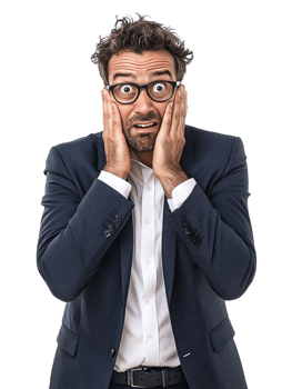 A man in a suit and glasses covering his face png