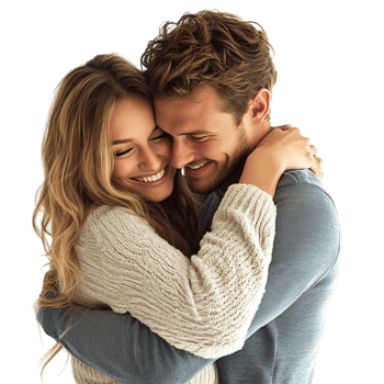 A man and woman embrace each other in a hug png