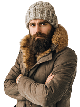 A man with a beard and a winter hat png