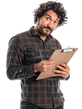 Man holding clipboard and looking at camera png