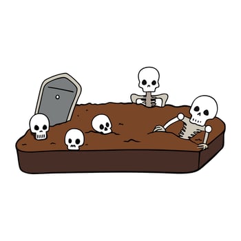 Human skulls and bones in underground burial in a cemetery. illustration vector