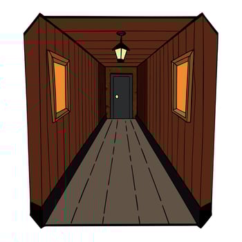 Image of old wood panelled corridor in scary dark interior vector