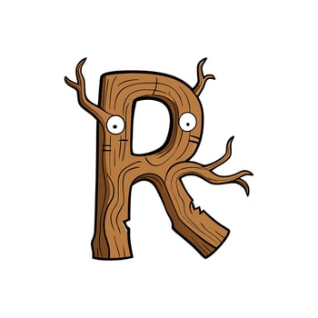 A cartoon letter r with a tree trunk vector