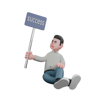 3D Cartoon Professional Writer. A male writer sits on the floor holding a sign with success written on it in his right hand. Male Writer png