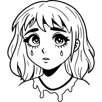 Manga eyes looking with paint dripping from her face. Drawing of black and white anime girl peeps out. Isolated on white background. illustration EPS10 vector