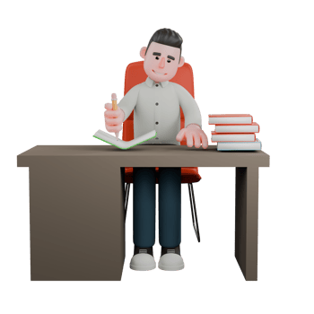 3D Illustrated of a Creative Expert. A male writer is sitting on his desk chair while writing. Male Writer png