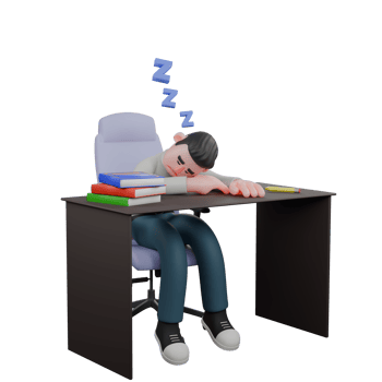 Literary Professional Male. A male writer is sleeping at his desk. 3D Writer Cartoon png