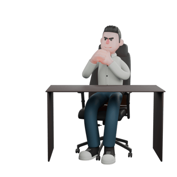 Male Writer in Literary 3D. A male writer sits on an office chair with his hands interlocked. Professional Character png
