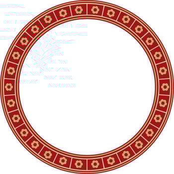 red and gold round gothic ornament. Medieval European circle, ring, border. Classic pattern of the Germans, Angles, Saxons, Franks. vector