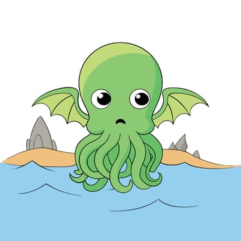 A cartoon green octopus with wings and a big head vector