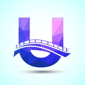 Initial alphabet U with bridge sign. Abstract bridge logo design template. Low poly logo for construction business and company identity. vector
