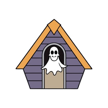 Scary ghost in the attic. Haunted house for Halloween. vector