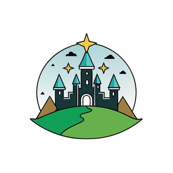 Silhouette of a magic wizard castle on a mountain. vector