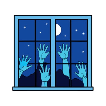 Zombie hands reaching out of the window at night vector