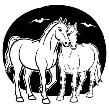 Two horses standing in front of a black background vector