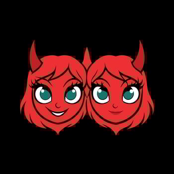 Two red devil heads with green eyes vector