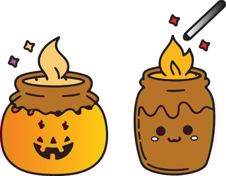 Cartoon style witch cauldron with fire illustration vector