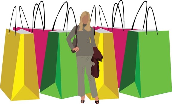 Elegant woman with many purchases- vector