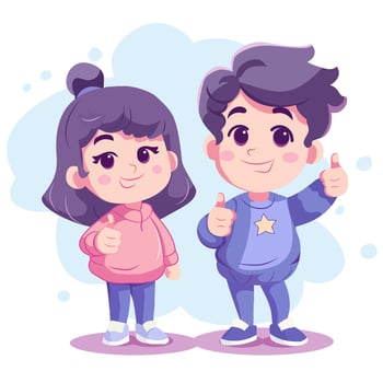 Cheerful boy and girl showing thumbs up vector