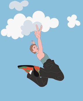 Cheerful flying female, illustration women character. vector