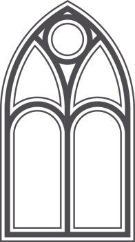 Gothic church window. Cathedral stained glass arch. Frame with pattern. Element of catholic medieval architecture. Old vintage frame silhouette png