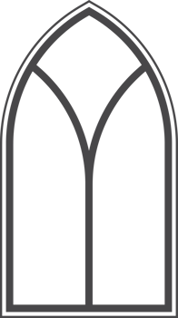 Gothic church window. Cathedral stained glass arch. Frame with pattern. Element of catholic medieval architecture. Old vintage frame silhouette png