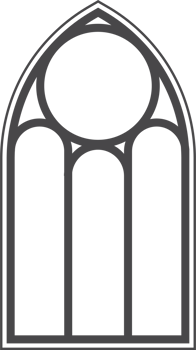 Gothic church window. Cathedral stained glass arch. Frame with pattern. Element of catholic medieval architecture. Old vintage frame silhouette png