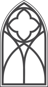 Gothic church window. Cathedral stained glass arch. Frame with pattern. Element of catholic medieval architecture. Old vintage frame silhouette png