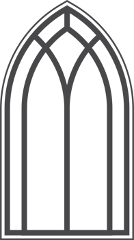 Gothic church window. Cathedral stained glass arch. Frame with pattern. Element of catholic medieval architecture. Old vintage frame silhouette png
