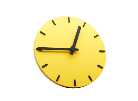 3d Simple Yellow Round Wall Clock Twelve Forty Five Quarter To 1 3d illustration png