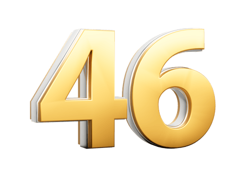 3D Golden Shiny Number 46 Forty Six With Silver Outline 3D Illustration png