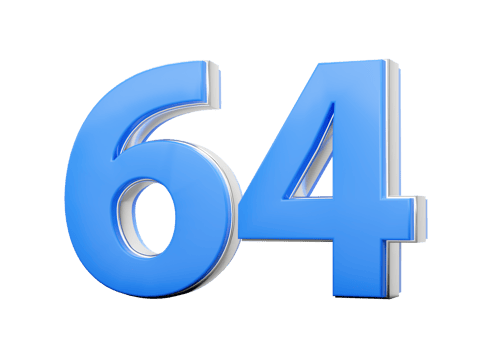 3D Number 64 Sixty Four Made Of Blue Body With Silver Outline 3D Illustration png