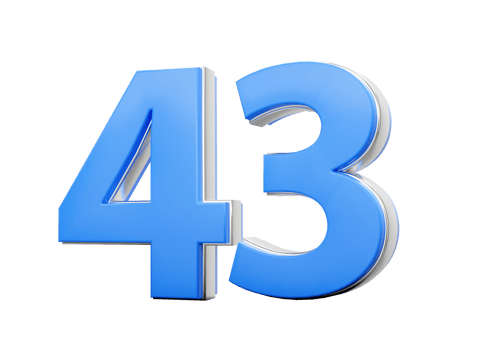 3D Number 43 Forty Three Made Of Blue Body With Silver Outline 3D Illustration png