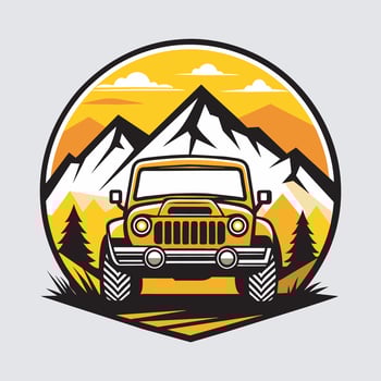 Yellow Jeep Off-Roading in Mountain Landscape Illustration vector