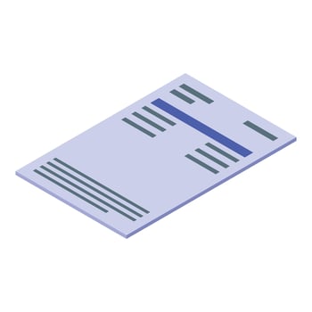 Isometric icon of paper document with blue stripe representing information vector