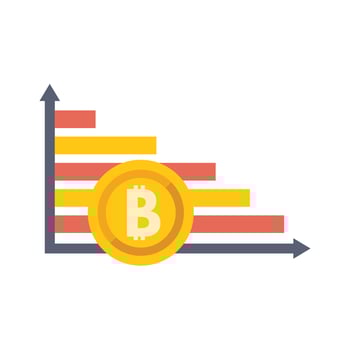 Bitcoin value downward trend with falling graph and coin vector